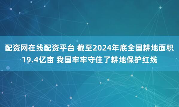 配资网在线配资平台 截至2024年底全国耕地面积19.4亿亩 我国牢牢守住了耕地保护红线